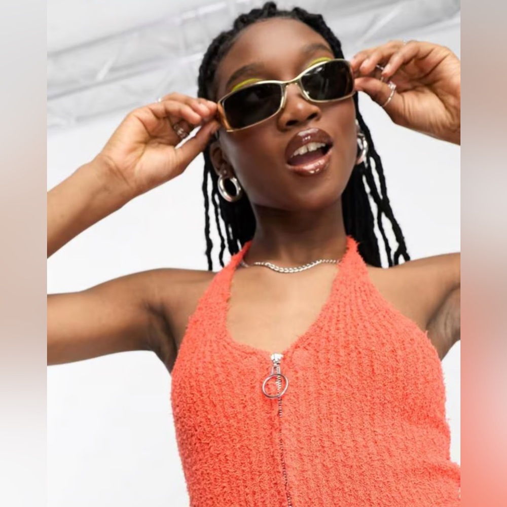 Festival ASOS Design Vibrant Orange Textured  Zip Down Summer Halter Top